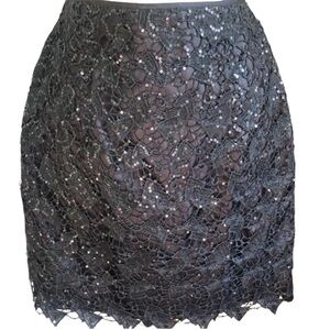 H&M grey/sliver slip mini skirt w/ embroidered lace and sliver sequence size 6